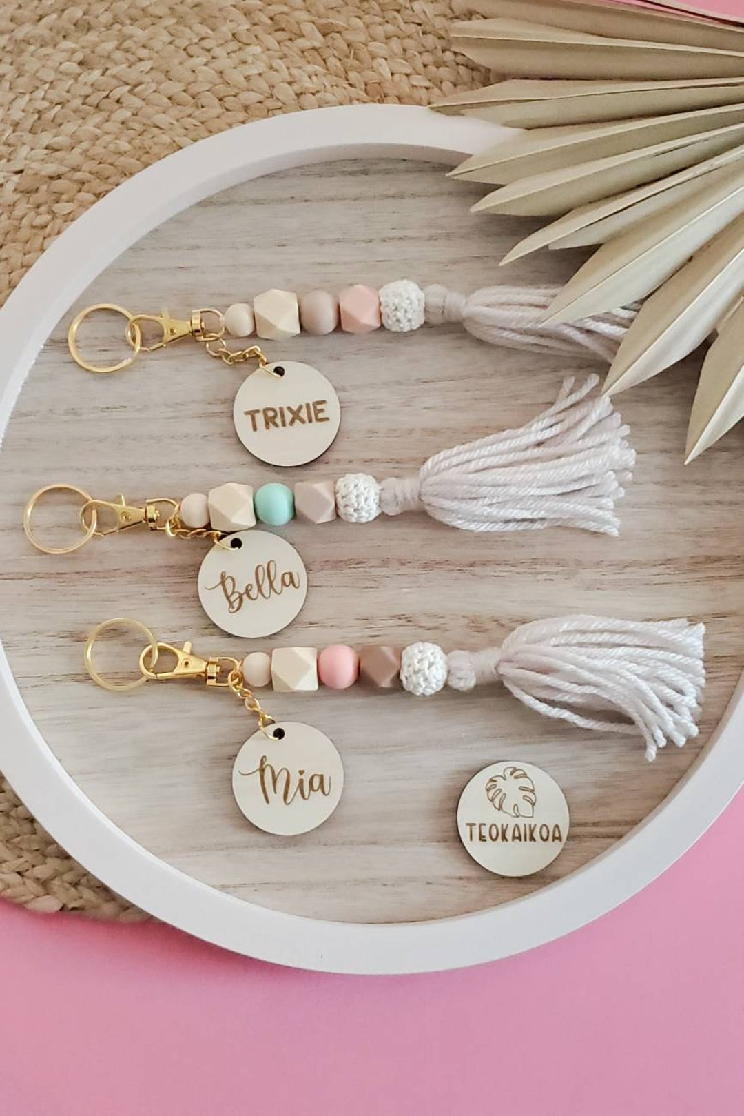 Name Bead Tassel Keychain Personalized Boho Keychain Name Keychain