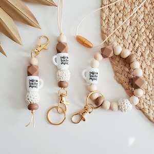 Coffee cup wristlet | Coffee teach repeat | Teacher wristlet keychain | boho lanyard keychain silicone wristlet set | gifts for teacher