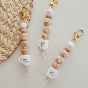 GIRL BOSS Coffee cup keychain | Small business owner gift | Boss mom | Small shop owner keychain | peach silicone and wood beads | Texas