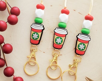 Christmas COFFEE Lanyard Teacher lanyard Christmas Holiday lanyard gift for teacher coffee lover Christmas necklace Teokaikoa | Texas