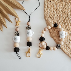 Girl Boss Coffee cup Lanyard keychain Teacher lanyard boho LEOPARD print silicone keychain wristlet gifts for her gift for mom coffee lover