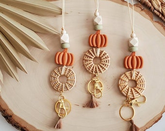 Pumpkin Rattan Lanyard | Boho Teacher Gift, Fall Fashion