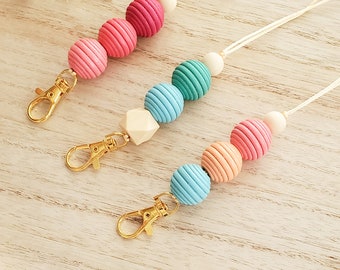 PASTEL BEAD LANYARD | colorful wood beads | Boho teacher lanyard | fun teacher lanyard gift for teacher necklace | bright | Teokaikoa Texas