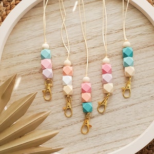 PASTEL BEAD LANYARD | colorful wood beads | Boho teacher lanyard | fun teacher lanyard gift for teacher necklace | bright | Teokaikoa Texas