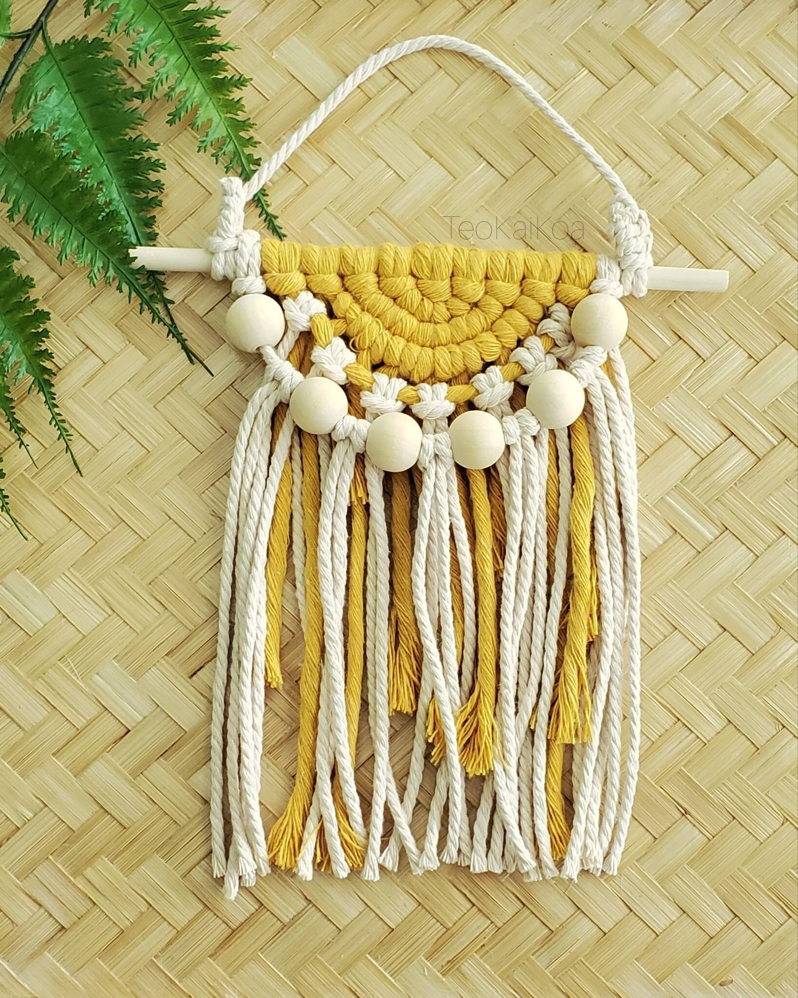 Mini Macrame wall hanging wall hanging wood beads oil Etsy
