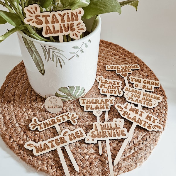 Trending plant stakes, wooden engraved plant signs, plant lover gift, house plant signs, funny plant stakes, plant gifts, Teokaikoa, Texas