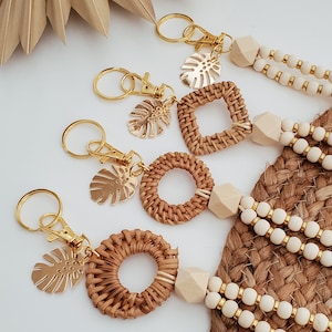 BOHO Beaded LANYARD | Rattan wood bead lanyard with gold spacers | Boho teacher lanyard | monstera tropical necklace | Teokaikoa | Texas