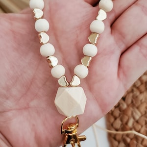 BOHO Beaded LANYARD wood bead lanyard with gold HEART beads Boho teacher lanyard gift for teacher Teokaikoa Texas image 5