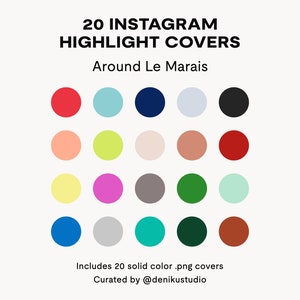 Instagram Story Highlight Covers - Around Le Marais, 20 Solid Color Instagram Highlight Icons, Solid Color Icons, Social Media Branding