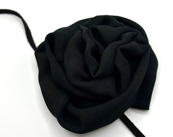 Flower Choker Necklace, Black Flower Necklace, Fabric Flower Choker, Trendy, String wrap, Gift for her, Adjustable Handmade Necklace