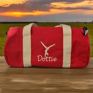 Gymnastik Barrel Tasche bestickt mit Turnerin, personalisierte Turntasche für Mädchen, Weekender Schwarz Gym Kit Barrel Taschen, zurück in der Schule