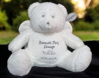 Osito de peluche con ángel bordado: un regalo conmemorativo personalizado y reconfortante.