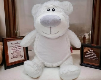White Teddy Bear, Polar Bear, Baby Gift, New Baby, Stuffed Animal, Embroidered, Keepsake, Christening, Wedding, Birthday