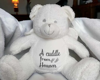 Cuddle From Heaven Angel Bear, Remembrance Teddy, Embroidered Personalised Soft Toy, Baby Loss, Memorial Gift, Keepsake Gift