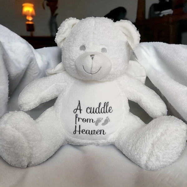 Cuddle From Heaven Angel Bear, Remembrance Teddy, Embroidered Personalised Soft Toy, Baby Loss, Memorial Gift, Keepsake Gift