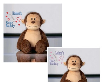 Monkey Scar Buddy CHD, Heart Awareness Bear, Heart Surgery Bear, CHD Gift, Personalised Scar Buddy, Heart Warrior Bear, Boy or Girl