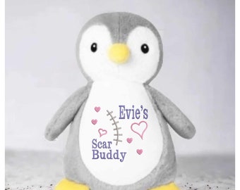 Penguin Scar Buddy CHD, Heart Awareness Bear, Heart Surgery Bear, CHD Gift, Personalised Scar Buddy, Heart Warrior Bear, Boy or Girl