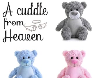 Kuscheln vom Himmel Engel Bär, Erinnerung Teddy, gesticktes personalisiertes Stofftier, Baby Verlust, Gedenkgeschenk, Andenken Geschenk