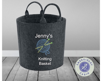 Sac à tricoter en feutre brodé personnalisé : panier de rangement en laine