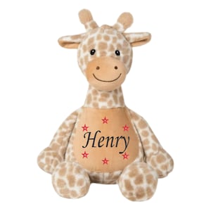 Personalised Name Giraffe Bear Plush Cuddly Toy, Embroidered Name, Teddy Bear Soft Toy, Birthday, New Baby or Christening Keepsake Gift