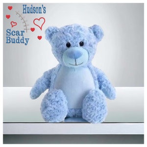 Blue Bear Scar Buddy CHD, Heart Awareness Bear, Heart Surgery Bear, CHD Gift, Personalised Scar Buddy, Heart Warrior Bear, Boy or Girl