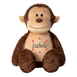 Personalised Monkey Bear Plush Cuddly Toy, Embroidered Name, Teddy Bear Soft Toy, Birthday, New Baby or Christening Keepsake Gift