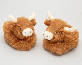 Highland Cow Slippers, Newborn First Slippers, Booties, Baby Shower Gift, New Baby Gift, New Mum, Christening, Keepsake