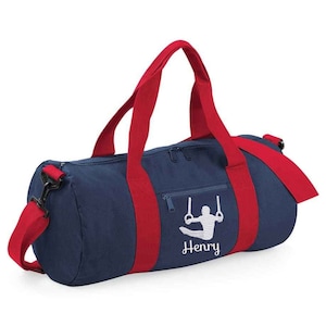 Sac tonneau de gymnastique brodé avec un gymnaste, Sac tonneau de gymnastique personnalisé pour garçon, fourre-tout noir pour kit de gymnastique, Rentrée des classes