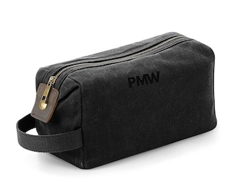 Trousse de toilette personnalisée en toile cirée, trousse de toilette avec initiales ou nom brodés
