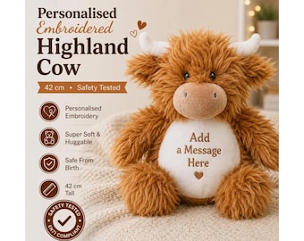 Personalised Embroidered Highland Cow Teddy Bear Soft Toy