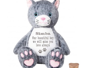 Personalized Paw Prints Plush Cat: Pet Ashes Keepsake Urn, Memorial Gift