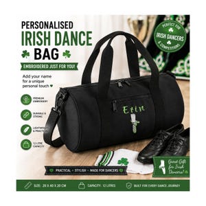 Personlig irländsk dansväska – Broderad Ghillies-skoväska med personligt namn – Gåva till irländsk dansare och accessoar för irländsk dansare
