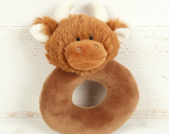 Soft Rattle Highland Cow, Animal Rattle, Baby Toy, Soft Baby Toy, Baby Gift, Newborn Gift