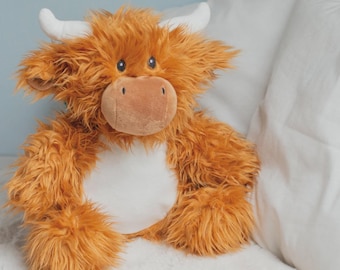Personalised Highland Cow Teddy Bear – Custom Embroidered Soft Toy | Baby Gift, Newborn, Birthday Keepsake | Handmade UK