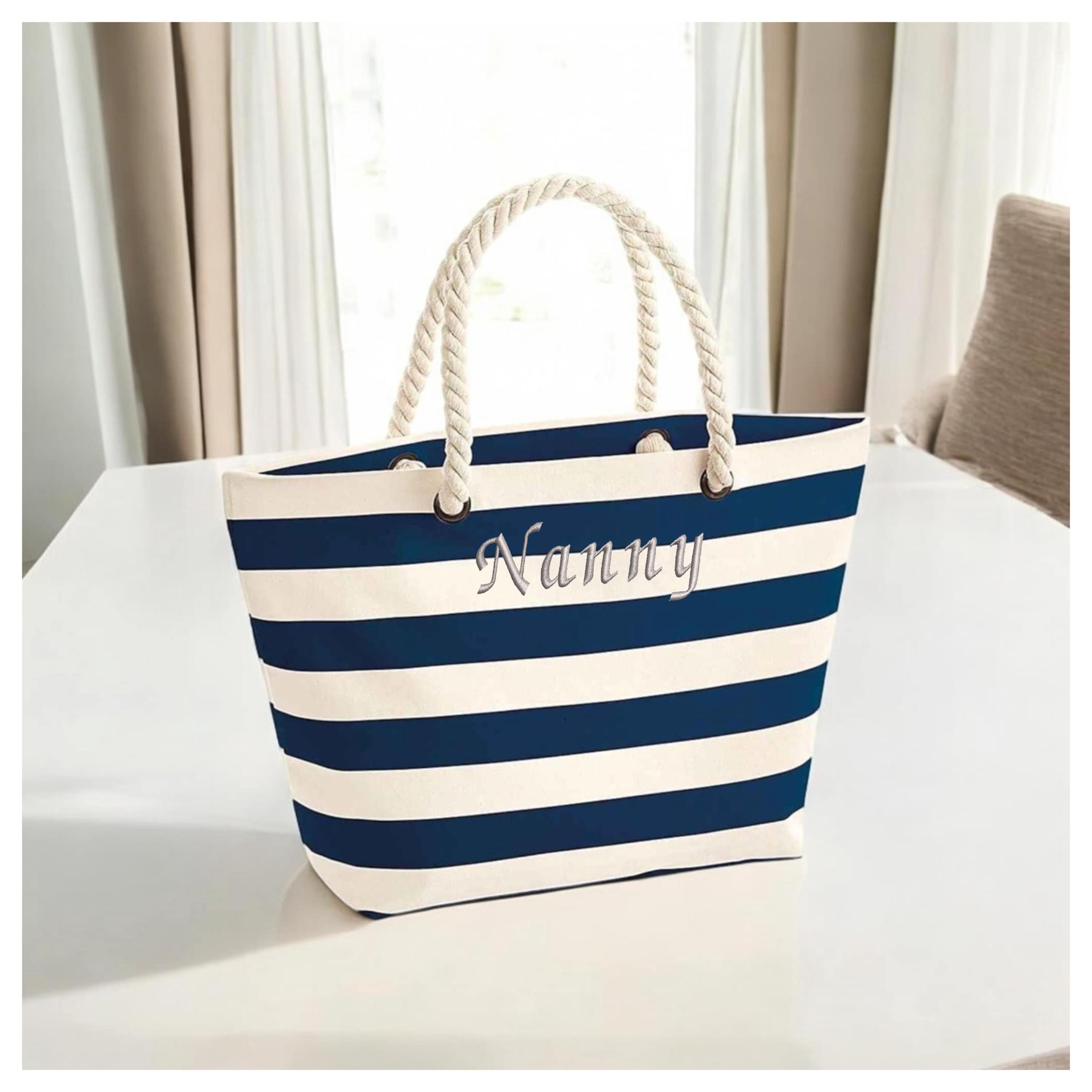 Personalized Striped Canvas Beach Bag: Embroidered Rope Tote - Etsy