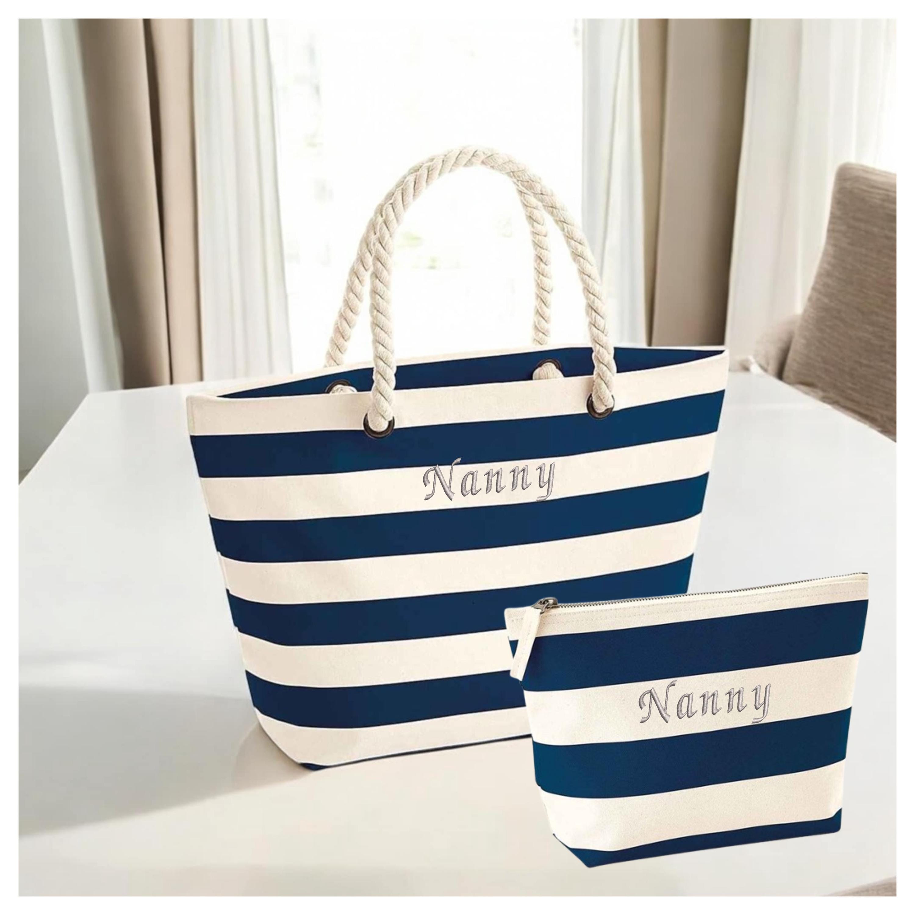 Personalized Striped Canvas Beach Bag: Embroidered Rope Tote - Etsy