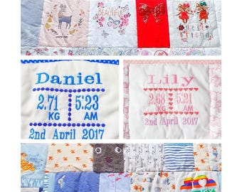 Personalized Birth Stats Embroidery Patch: Quilt or Memory Bear Label