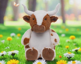 Personalised Texas Highland Cow – Custom Plush Soft Toy with Name or Message | Farm Animal Gift, Baby Keepsake, Nursery Décor