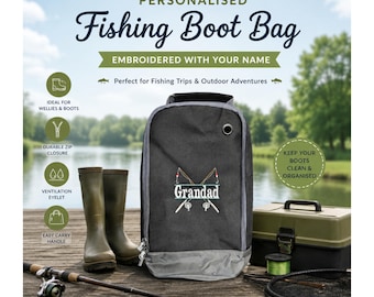 Personalised embroidered fishing boot bag, custom fishing bag, personalised angling gift, fisherman storage bag,gift for grandad dad husband