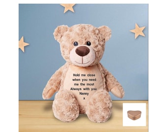 Personalised Ashes Memory Bear, Memorial Bear, Personalised Bear, Message Bear, Keepsake Bear, Ashes Urn Bear, Memory Bear