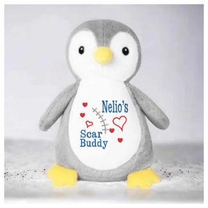 Penguin Scar Buddy CHD, Heart Awareness Bear, Heart Surgery Bear, CHD Gift, Personalised Scar Buddy, Heart Warrior Bear, Boy or Girl
