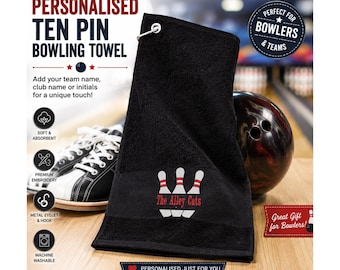 Personalisiertes Bowling-Handtuch - Gestickter Name & Bowling-Design | Individuelles Bowling Geschenk für Sie und Ihn | Team Bowling Handtücher