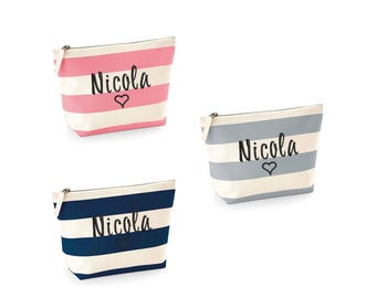 Personalized Makeup Bag: Embroidered Name Cotton Canvas Toiletry Pouch
