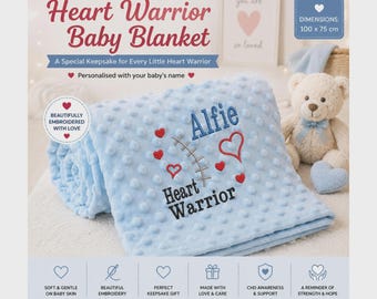 Personalized heart warrior baby blanket: embroidered chd awareness gift