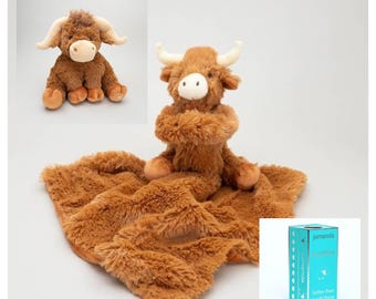 Highland Cow-täcke och mini-Highland Cow-presentset för babyn, presentask för blivande mamma och bebis, babypresenter i Storbritannien