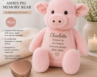 Personalised ashes memory bear with heart shaped keepsake tin – embroidered memorial teddy, bereavement gift, remembrance keepsake