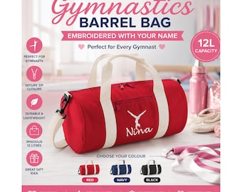 Sac de gymnastique brodé personnalisé, sac de sport avec nom personnalisé, sac de danse et de gymnastique de 12 litres, cadeau pour filles et gymnastes