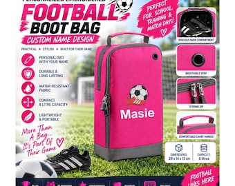 Bolsa personalizada para botas de fútbol con nombre bordado – Bolsa de 8 litros para calzado de fútbol infantil, bolsa personalizada para equipamiento deportivo, regalo de fútbol para niños y niñas.