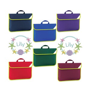 Cartable personnalisé, cartable pour la rentrée, votre nom et coquillage, brodés uniques et personnalisables