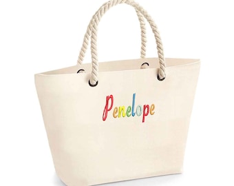 Personalisierte Strandtasche: Regenbogen bestickte Baumwolltasche